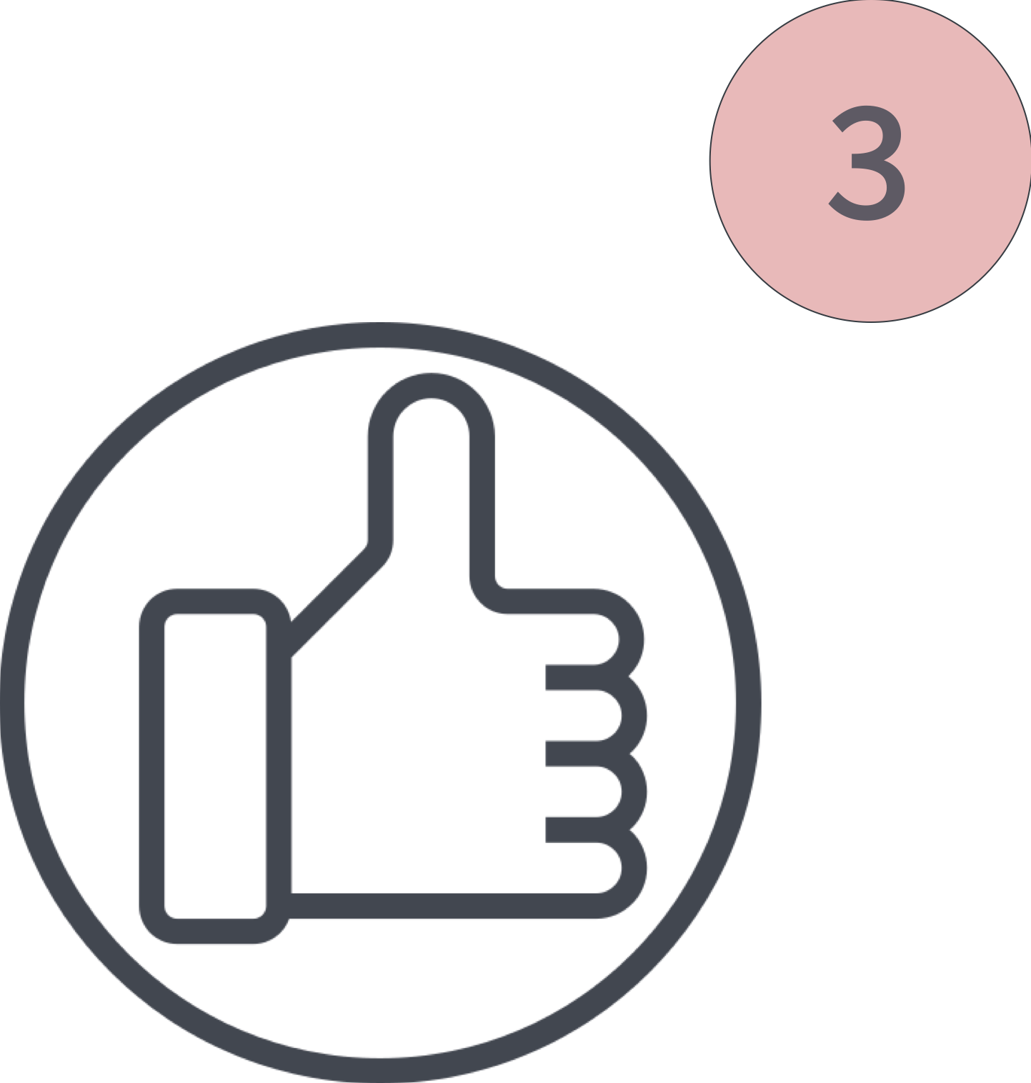 Das Bild zeigt einen Icon für den 3. Schritt der Tiny House Beratung. Zu sehen ist eine Daumen nach oben Icon, das für die Empfehlung des passenden Anbieters steht